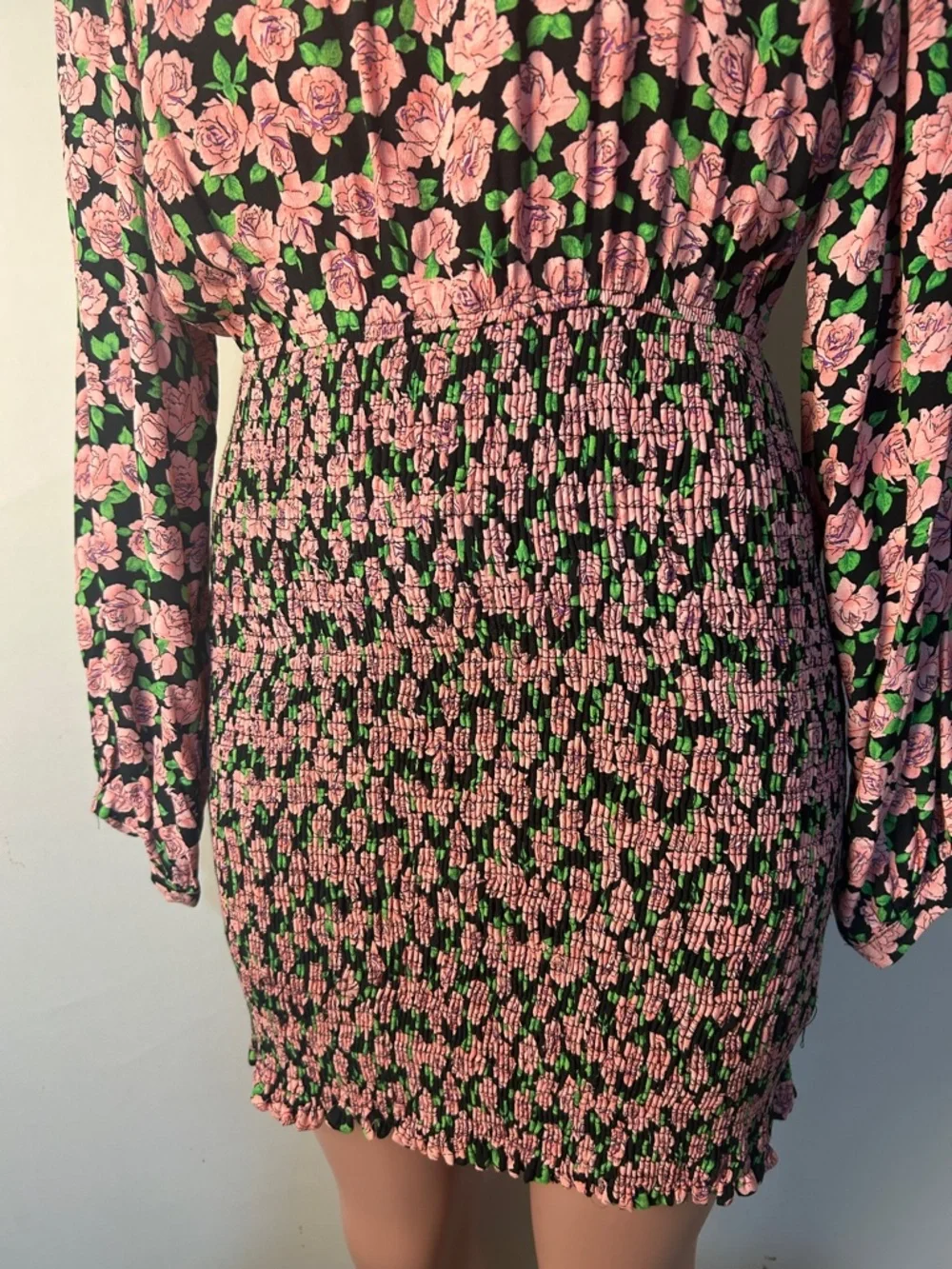 Zara Women’s Long Sleeve Floral Smocked Mini Dress Size Large - Picture 4 of 11